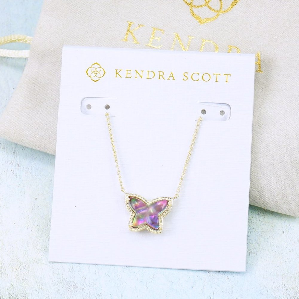 Kendra Scott Lillia Butterfly Lilac Abalone Necklace Gold Plated